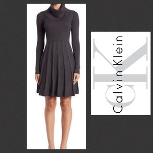 Calvin Klein Turtleneck Knit Pleated Sweater Dress NEW (L)